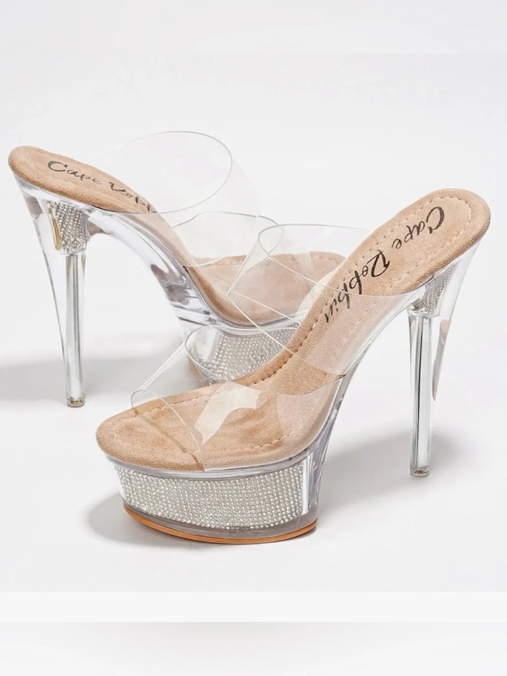 Brand New! Clear Platform Stiletto Heels with Rhinestone Trim - Size: 11